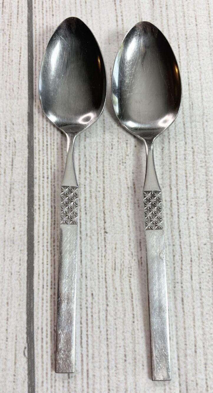Oxford Hall Burnished Crosshatch OXH58 Stainless Flatware 2 Oval Soup Spoons